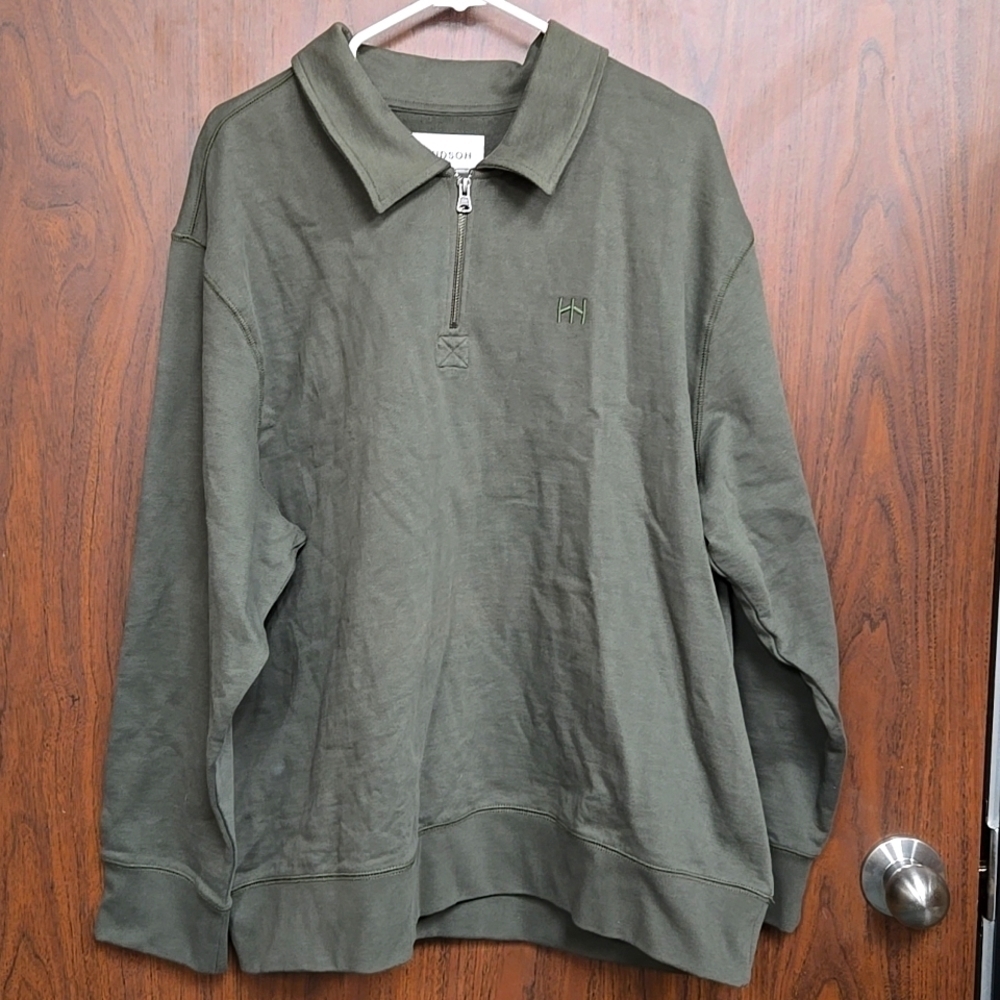 Hudson North Size XXL Olive Green French Terry 1/4 Zip Pullover Sweater